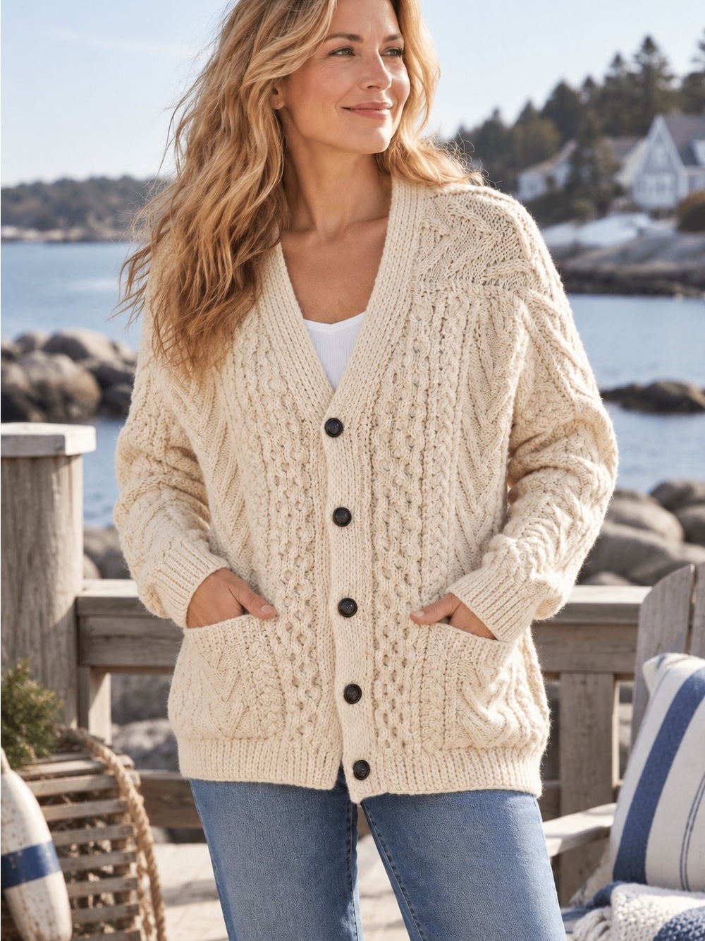 Vintage Gaeltarra Irish Aran Cardigan 40 Hand Knit 100% Wool Fisherman Iteland